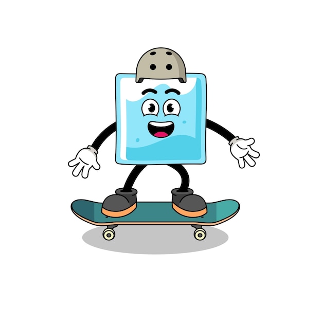 Ice block mascot playing a skateboard character design