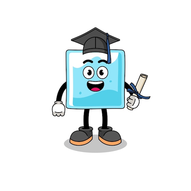 Vector ice block mascot with graduation pose character design