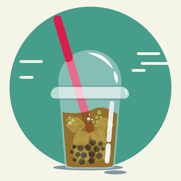 Ice bubble milk tea with ice cubes vector illustration