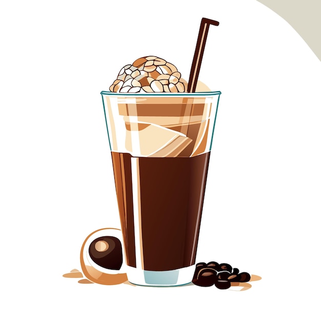 Ice coffee with coffee bean vector illustration flat