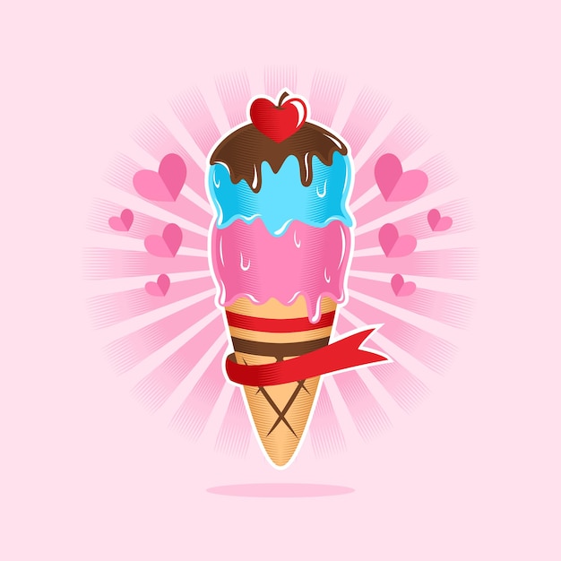 Vector ice cone love cartoon  illustration flat design