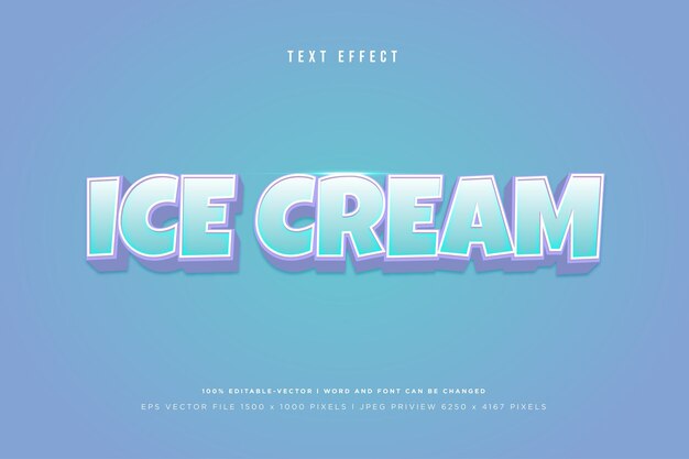 Ice Cream 3d text effect on blue 