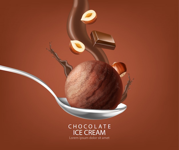 Ice cream ball chocolate splash