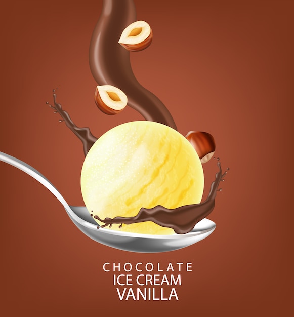 Vector ice cream ball with chocolate splash