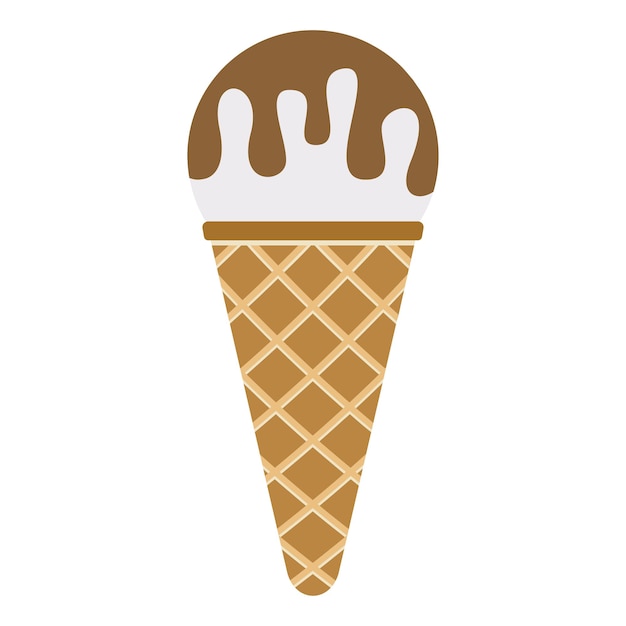 Ice cream ball with chocolate in a waffle horn Vector illustrationxA