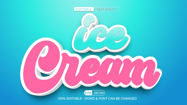 ICE Cream bewerkbare teksteffect Vector 3D-stijl