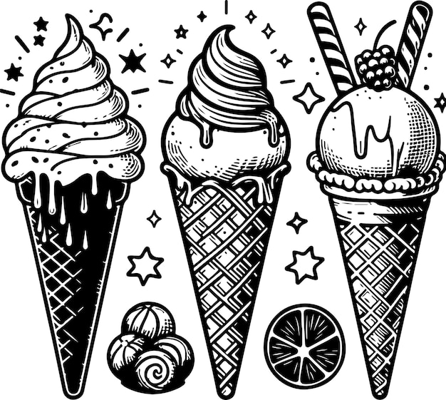 Ice cream black outline vector illustration