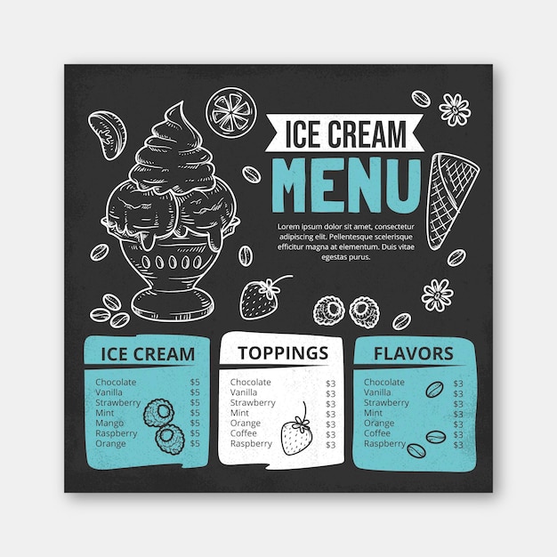 Vettore modello di menu lavagna gelato