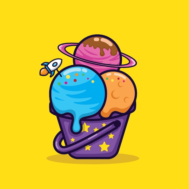 Ice cream bucket planet illustration vector design