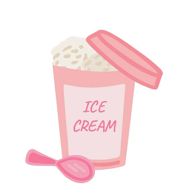 Vector ice cream busket pink flat design with spoon