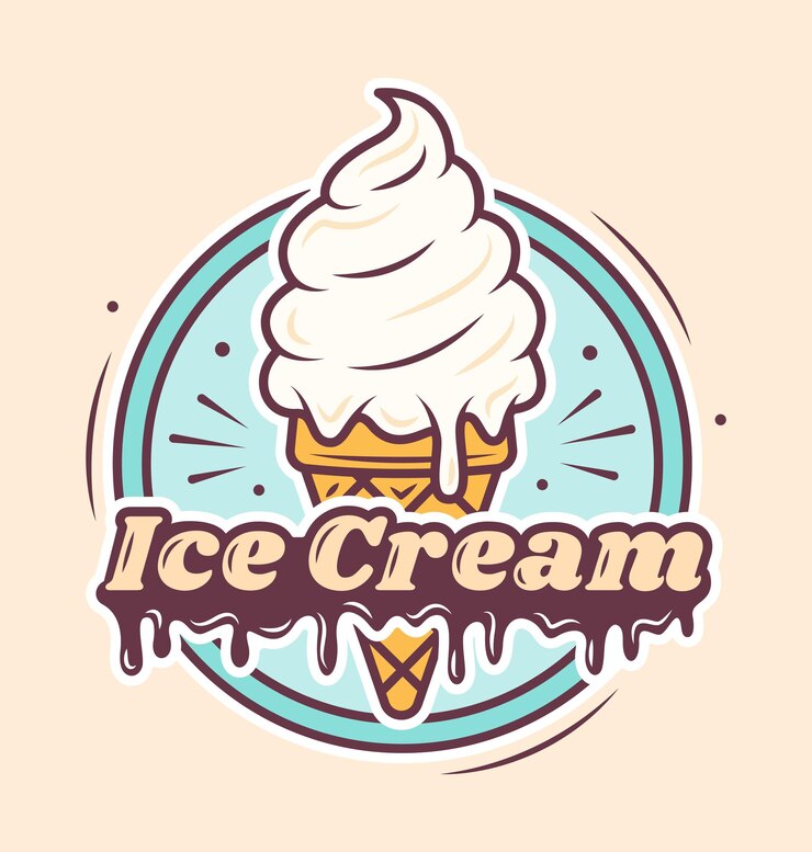 Vector 아이스크림 카페 로고 만화 디자인 템플릿 벡터가 있는 와플 콘에 아이스크림