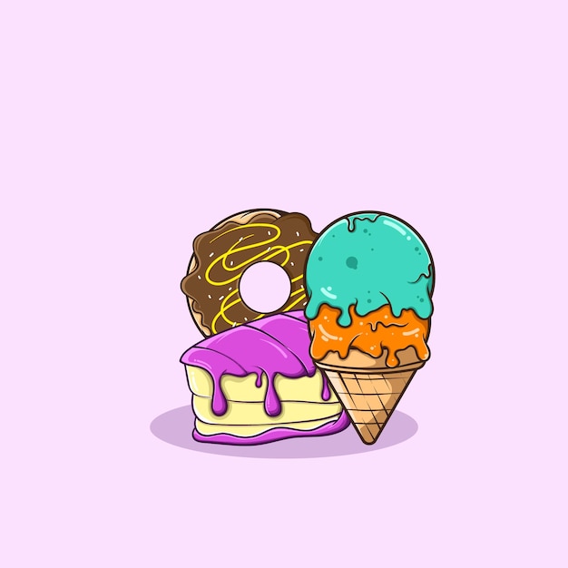 ICE CREAM CAKE AND DONUT VECTOR ILLUSTRATION