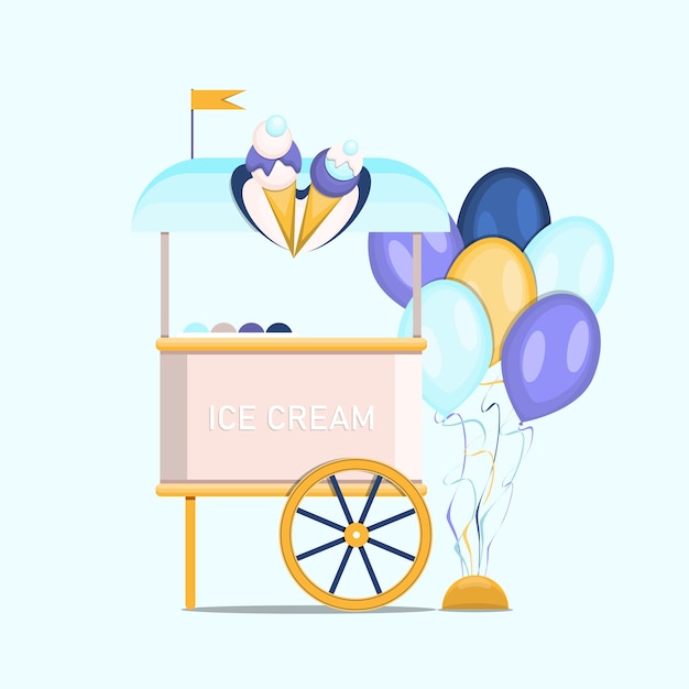 Ice Cream Car Sweet Frozen Food Kiosk Zomerwinkel met zoete koude gerechten vectorillustratie