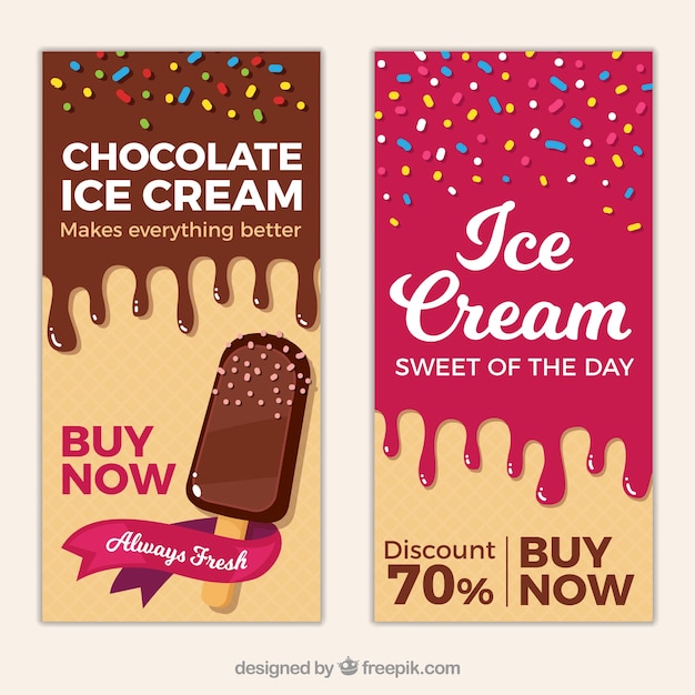 Ice cream cards in flat design