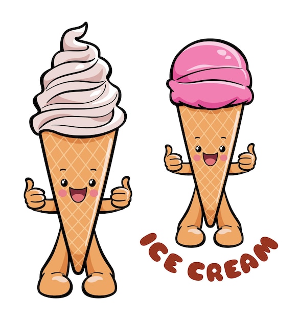 Vector ice cream cartoon character gesturing thumbs up