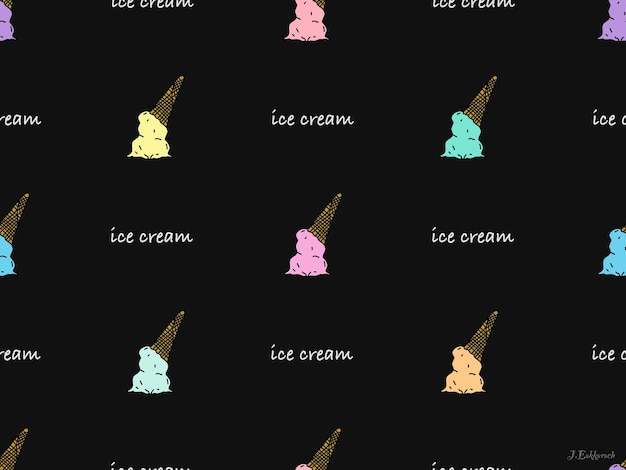 Персонаж мультфильма "Мороженое" бесшовный узор на черном фоне