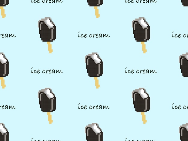 Ice cream cartoon character seamless pattern on blue background pixel style