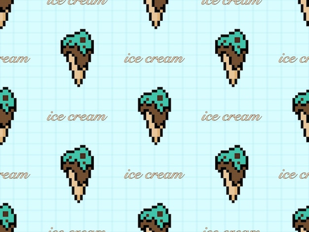 Ice cream cartoon character seamless pattern on blue background Pixel style