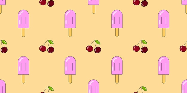 Ice cream and cherry seamless pattern