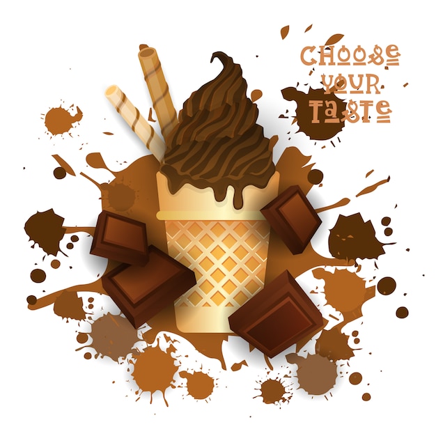 アイスクリームチョコレートコーンカラフルなデザートアイコンあなたの好みのカフェポスターを選んでください