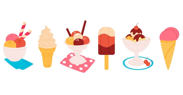 Ice cream collection in cartoon design