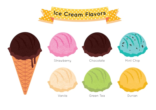 Ice cream color flavors scoops