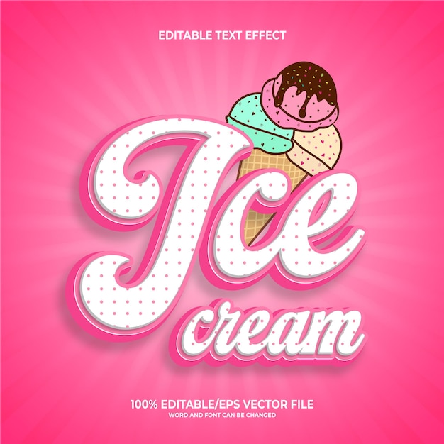 Ice cream colorful 3d editable gradient text effect for world ice cream day