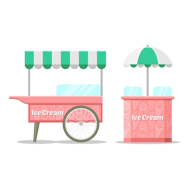 Vector ice cream colorful cart.