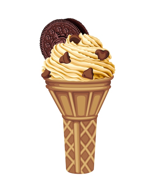 Ice Cream Cone Chocochip Cream Chocolate Sweet Food Cold Drink Vector Illustration