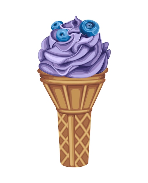 Vector ice cream cone purple cream blueberry sweet food cold drink vector illustration