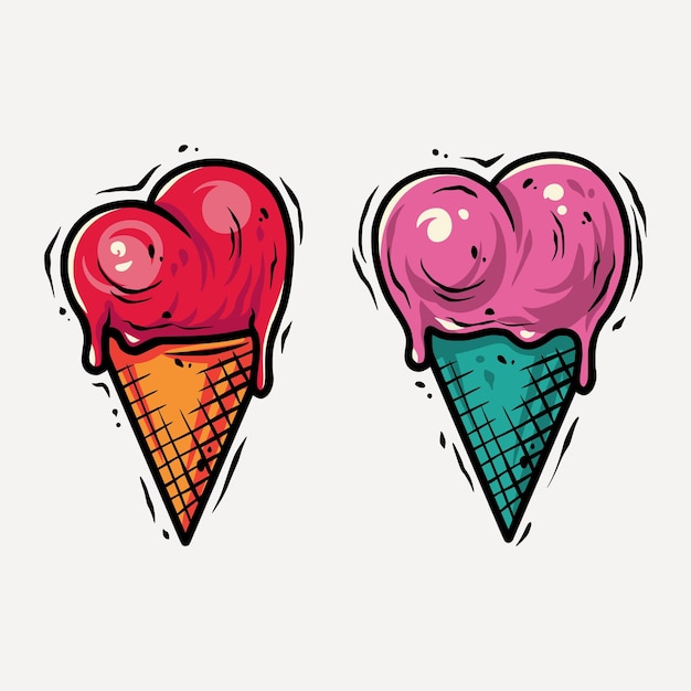 Vector ice cream cone silhouette like valentines heart