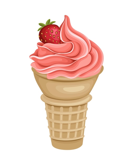 Vector ice cream cone strawberry sweet food cold drink vector illustration