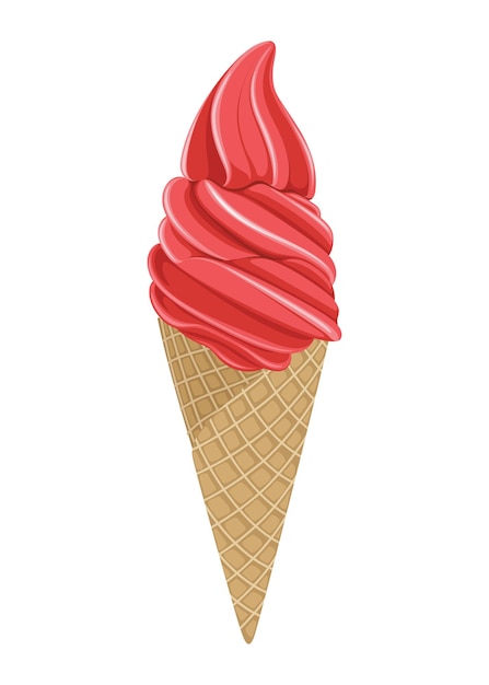 Ice Cream Cone Strawberry Sweet Food Cold Drink Vector Illustration