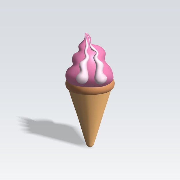 Ice cream cone vector 3d icon pink ice cream cone 3d illustration