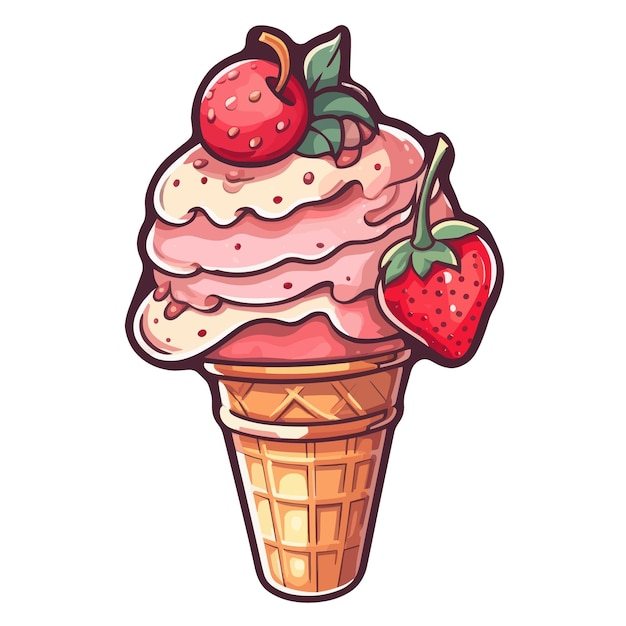 ベクトル アイスクリームコーンの上にイチゴが乗っている