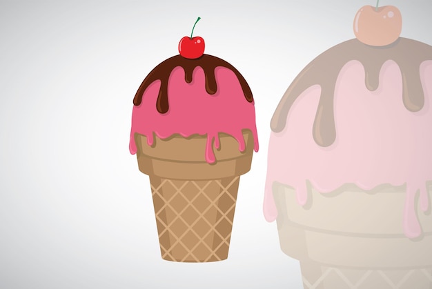 Vector ice cream cone with chocolate cherry topping flat design logo illustration icon