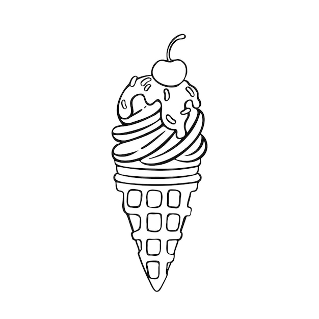 Ice cream cone with chocolate topping sprinkles and cherry sorbet vector illustration