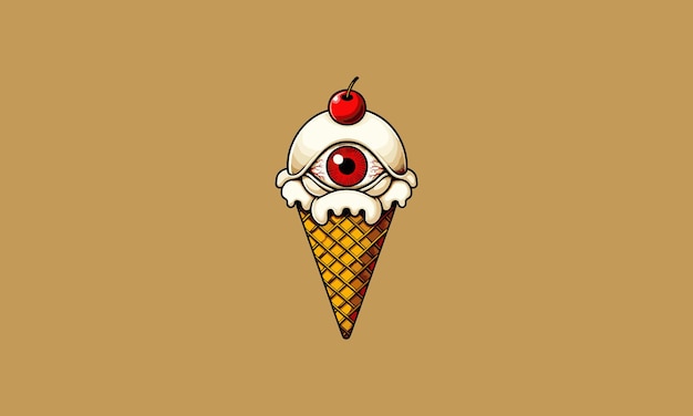 Cono gelato con disegno mascotte vettoriale occhio