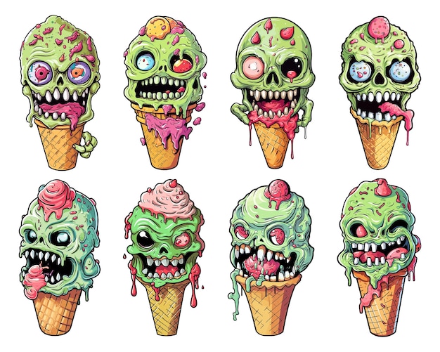 Vector ice cream cone with a little monster collection