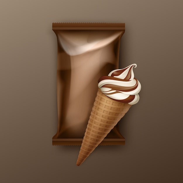 Ice cream cone with packaging
