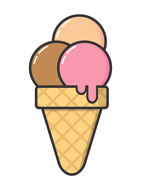 Ice cream cone with three scoops