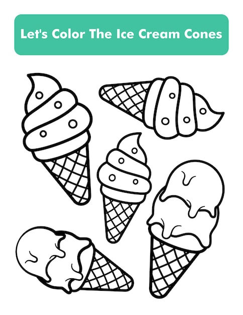 Ice Cream Cones Coloring Book Page In Letter Page Size Children Coloring Worksheet Premium Vector Element