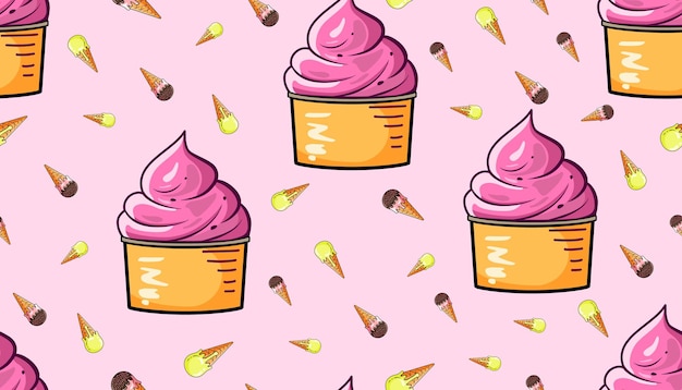 Ice cream cones vector seamless pattern vector illustration for the graphic design of textiles fabric