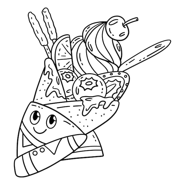 Vector ice cream crepe isolated coloring page for kids