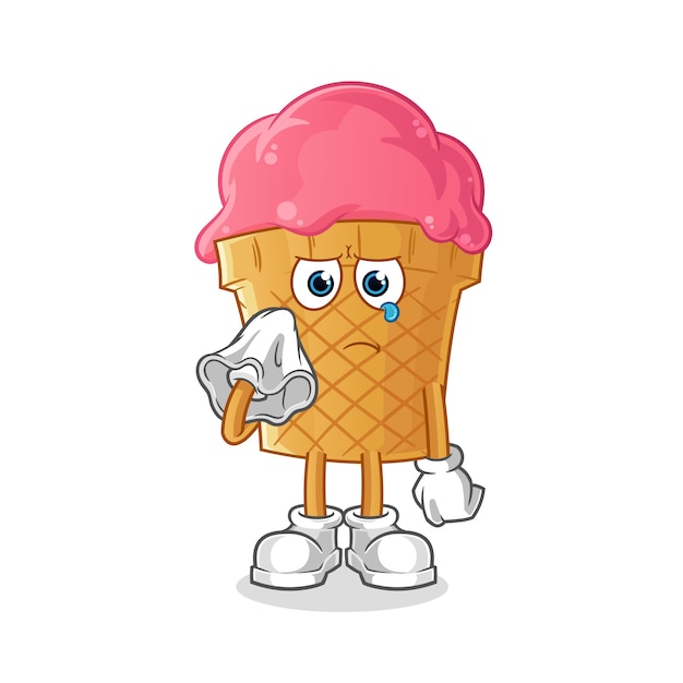 Ice cream cry with a tissue  illustration