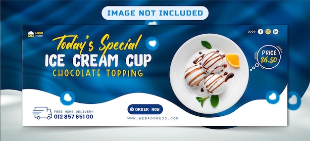 Дизайн обложки Facebook Ice Cream Cup для векторного шаблона премиум-класса ресторана