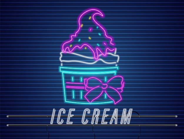 Ice cream cup with bow neon