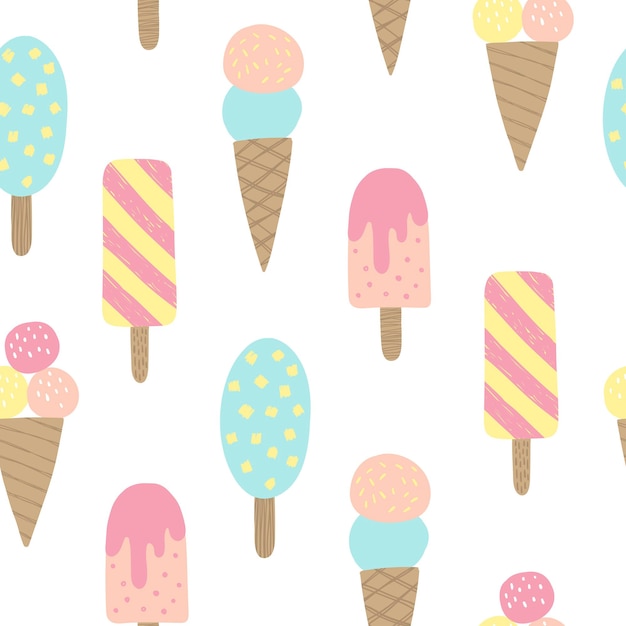 Vector ice cream cute seamless pattern in cartoon style perfect for nursery fabrics wallpaper prints