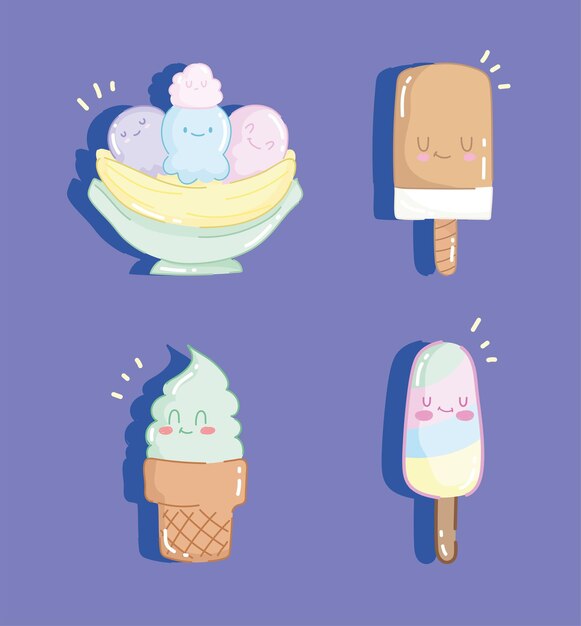 Vector ice cream delicious set