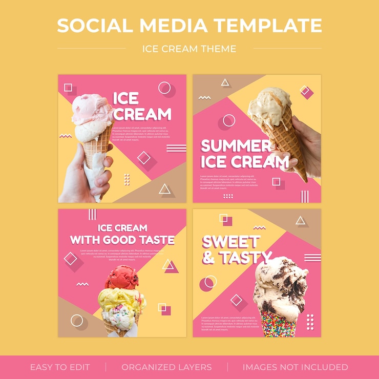 Vector ice cream dessert shop social media template